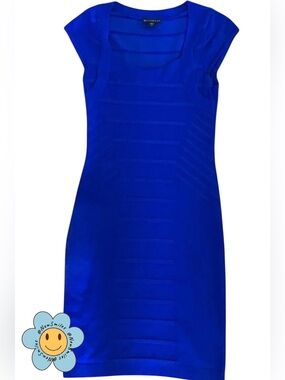 Metaphor ~Blue ~Cocktail Dress ~Form Fitting Knit ~Mini Length ~ Cap Sleeves
